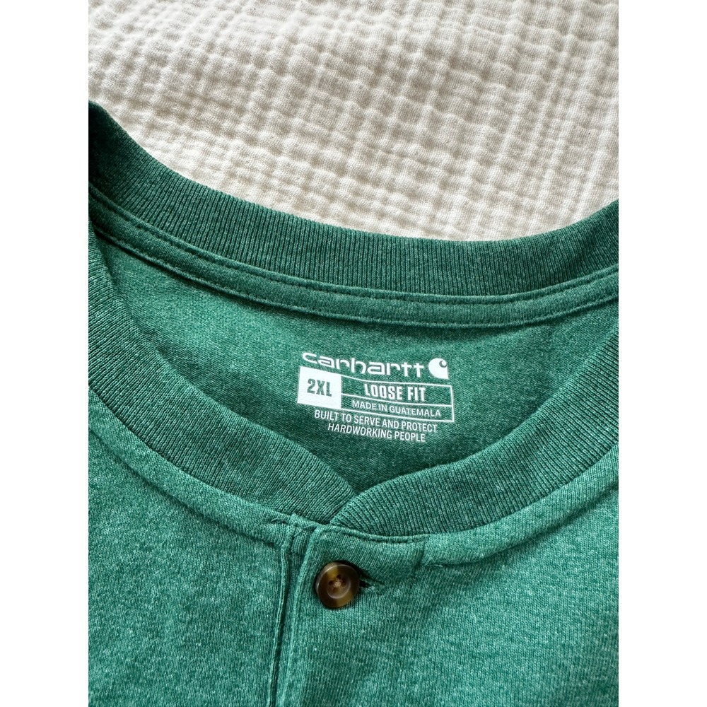 Lot of 2 NEW Carhartt Henley T-Shirt Green Blue Loose Fit Pocket Workwear 2XL - Picture 6 of 7